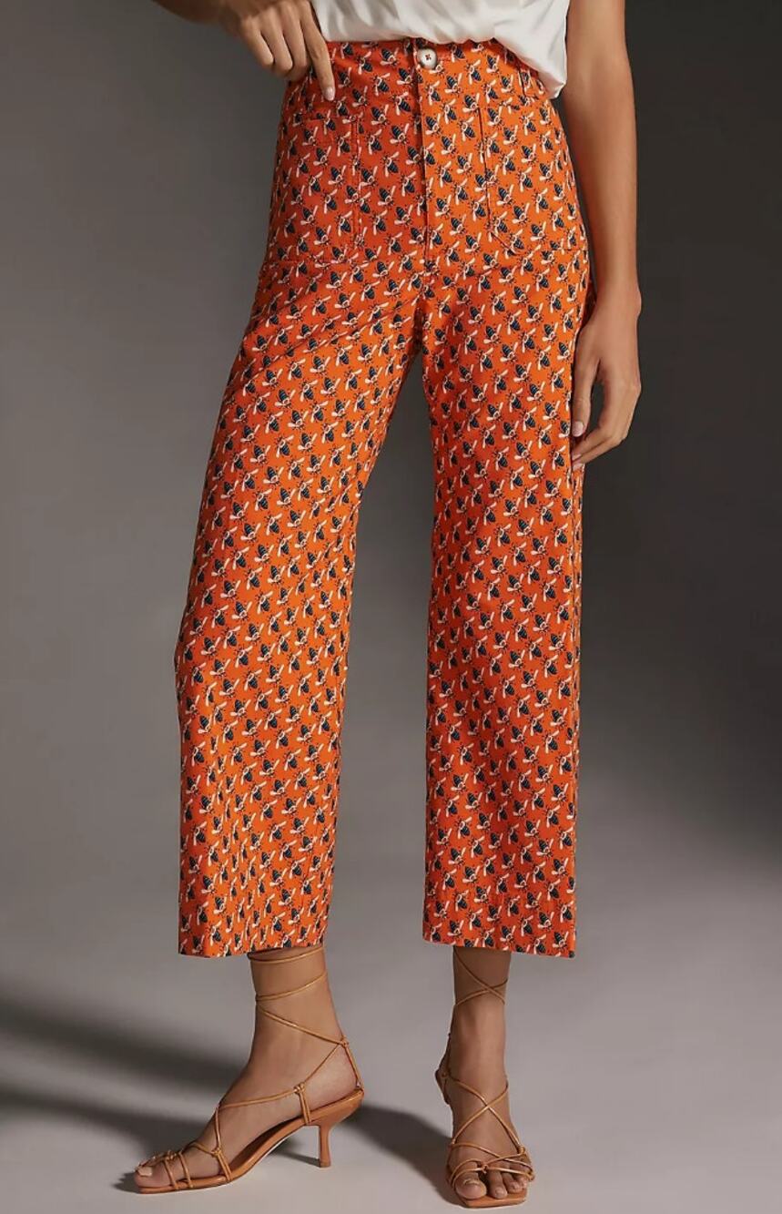 Sarah Gordon x Maeve The Colette Wide-Leg Crop Pants Orange Bee Print Size 4